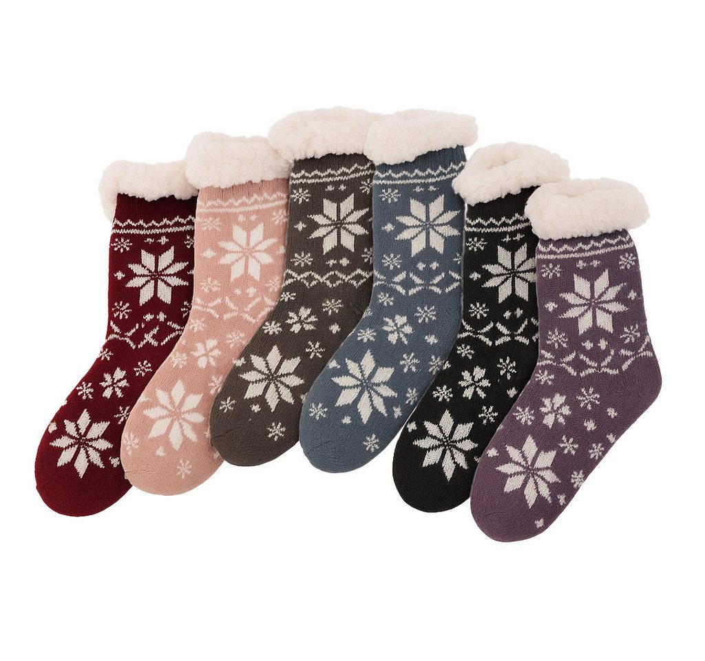 Out of the Blue Kuschelsocken Damen Hüttensocken Set 6 Paar Big Ice Flower Einheitsgröße (6-Paar) 6 Paar flauschige Wärme im Set von Out of the Blue