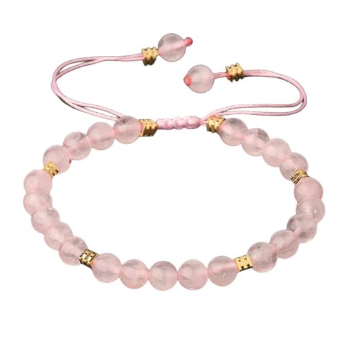 OutFyt 6 Mm Handgefertigtes Geflochtenes Kristall Edelstein Armband, Natürliches Rosenquarz Stein Armband, Verstellbares Glücksarmband, Armreifen, Sommer, Für Damen Und Herren, Schmuck, Geschenk von OutFyt