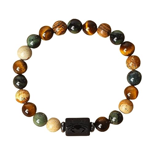 YONGHONGKEJI Bergkristall Armband Elastisches Mit 12 Sternbildern Weissagung Natürlichem Tigerauge Edelstein Chakren Horoskop Geburtsstein Schmuck Für Männer Paar Krebs YONGHONGKEJI Bergkristall Armband Elastisches Mit 12 Sternbildern Weissagung Natürlichem Tigerauge Edelstein Chakren Horoskop Geburtsstein Schmuck Für Männer Paar Krebs von YONGHONGKEJI