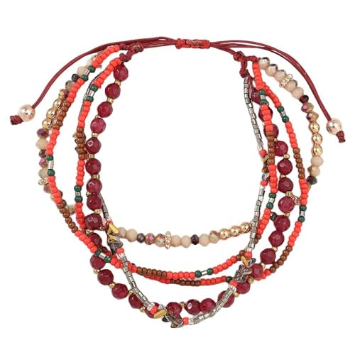 OutFyt Boho Armbänder Für Frauen, Geschichtete Handgewebte Böhmische Reisperlen Armband Set, Verstellbarer Schmuck, Geschenke Für Frauen Und Mädchen, Sommer Strand Muttertagsgeschenke, Rot von OutFyt