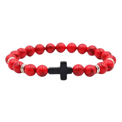 OutFyt Chakra Kristalle Edelstein Armband, 8 Mm, Natürliches Rotes Kiefernstein Kreuz Armband, Stretch Perlen, Glücksarmband, Armreifen, Sommer, Für Damen Und Herren, Schmuck, Geschenk von OutFyt