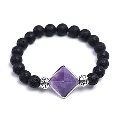 OutFyt Edelstein Armband, Natürliche Vulkanische Quarzstein-Perlenarmbänder, Amethyst-Stein-Pyramiden-Armband, Yoga-Chakra-Perlen, Stretch-Glücksstein-Perlenarmband Für Damen Und Herren von OutFyt