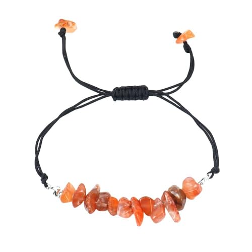 OutFyt Handgeflochtenes Kristall Edelstein Armband, Unregelmäßiges Natürliches Rotes Achat Stein Armband, Verstellbar, Glücksarmband, Armreifen, Sommer, Für Damen Und Herren, Schmuck, Geschenk von OutFyt