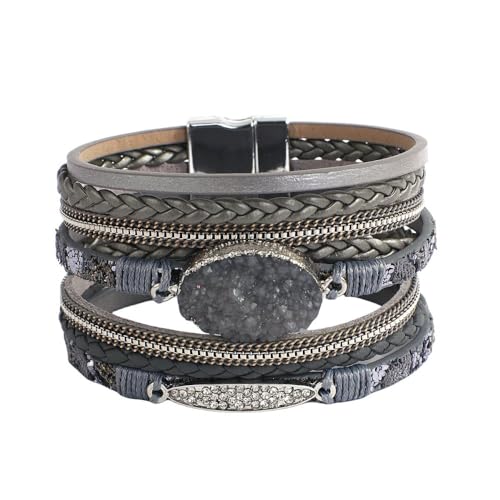 OutFyt Natürliches Graues Kristallstein Armband Für Damen, Handgefertigte Geflochtene Vintage Boho Wickelarmreifen, Chakra Edelstein Armband, Schmuck, Geschenke Für Muttertag, Muttertagsgeschenk von OutFyt