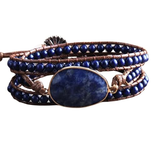 OutFyt Natürliches Lapislazuli Steingeflecht Armband Für Damen, Modisches Perlen Layering Wickel Boho Armband Set, Edelstein Armband Set, Schmuck Geschenke Für Muttertag, Mutter Geschenke von OutFyt