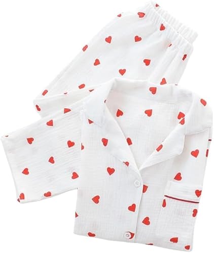 Revers Pyjama Set Für Damen, Pfirsich Herz Muster, schlafanzug damen baumwolle, Lässig, Baumwolle, Langärmelig, Oberteile, Hosen, Weiche Nachtwäsche, Loungewear, Frühling, Herbst, Winter, Weiß, S Revers Pyjama Set Für Damen, Pfirsich Herz Muster, schlafanzug damen baumwolle, Lässig, Baumwolle, Langärmelig, Oberteile, Hosen, Weiche Nachtwäsche, Loungewear, Frühling, Herbst, Winter, Weiß, S von MANGGUO