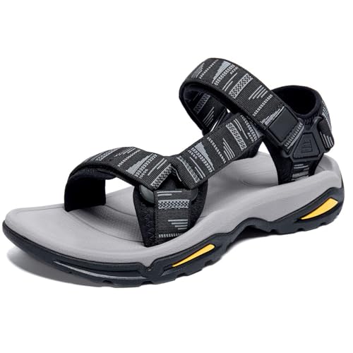 OutPro Herren-Wandersandalen wasserdicht bequem Sportsandalen mit Fußgewölbeunterstützung offener Zehenbereich Sommer Outdoor Strand,Schwarzgrau 41 von OutPro