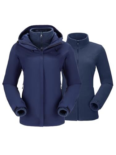 OutPro 3-in-1 Winterjacke Damen Wasserdicht Winddicht Skijacke Outdoor Wandern mit Fleece Gefüttert Doppellagige Abnehmbare Kapuzen-Funktionsjacke für Ski, Bergsteigen, Reisen Blau S von OutPro