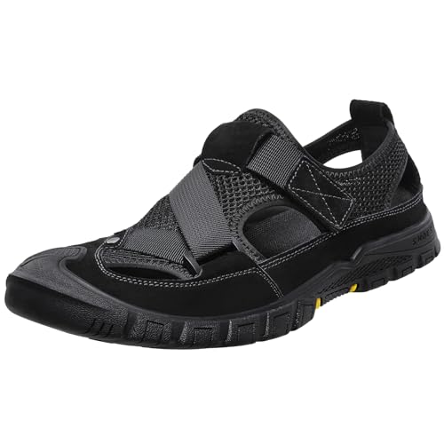 OutPro Outdoor-Wandersandalen für Herren geschlossener Zehenbereich sportliche Sportsandalen wasserdichte Fischersandalen für Strandwasser,Schwarz 43 von OutPro