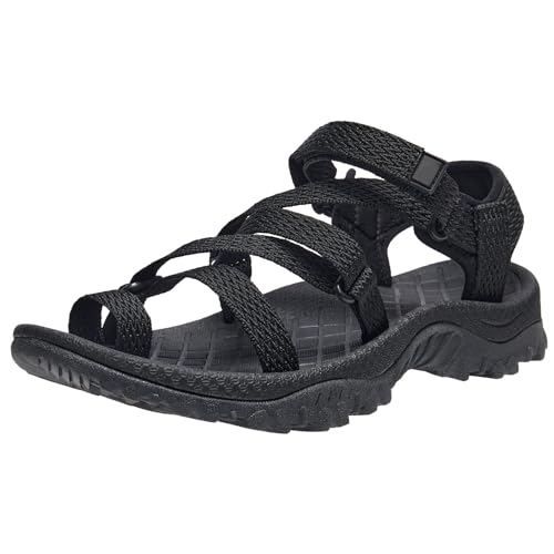 OutPro Damen-Sandalen mit Fußgewölbeunterstützung wasserdichte Wandersandalen leichte Sommer-Strandschuhe verstellbare Outdoor-Sportsandalen am Strand, Schwarz, 38-EU von OutPro