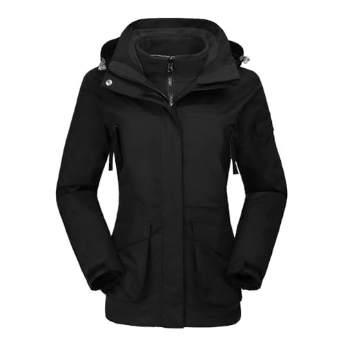 OutPro Damen 3-in-1-Skijacke wasserdicht winddicht Winterjacke Outdoor Wandern mit Fleece gefüttert doppellagige abnehmbare Kapuzen-Funktionsjacke,Schwarz,S von OutPro