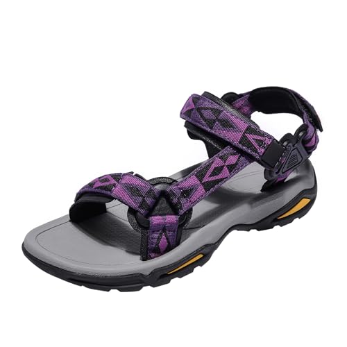 OutPro Damen Sport Sandalen Sommerschuhe Flach Komfort Wandersandalen Klettverschluss Walking Schuhe Frauen Outdoor Wasserdicht Bogen Unterstützung Sandalen für Strand Reisen Wandern Trekking von OutPro