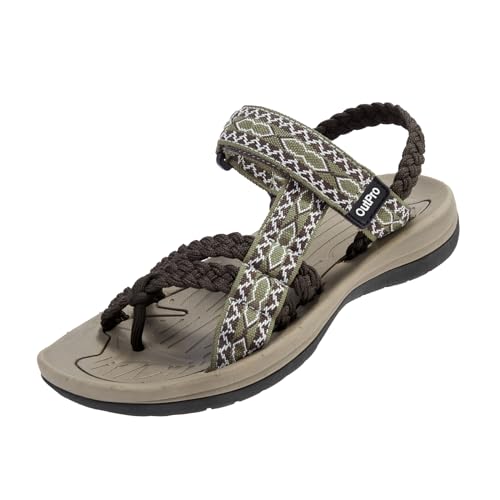 OutPro DamenSandalen mit Geflochtenen Riemen, Sommer Strandsandalen mit Fußgewölbeunterstützung, Verstellbare Sandalen mit Offenem Zehenbereich und Klettverschluss für Strandurlaub, Freizeitspazierga von OutPro