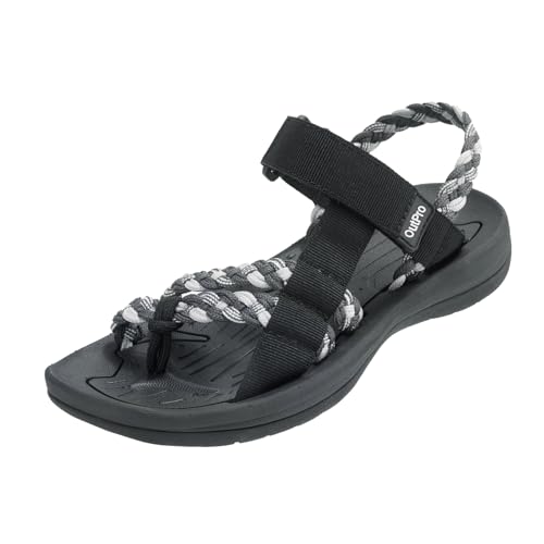 OutPro DamenSandalen mit Geflochtenen Riemen, Sommer Strandsandalen mit Fußgewölbeunterstützung, Verstellbare Sandalen mit Offenem Zehenbereich und Klettverschluss für Strandurlaub, Freizeitspazierga von OutPro