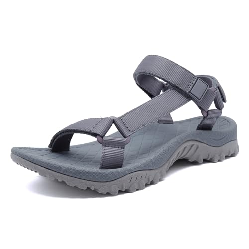 OutPro Damen-Sportsandalen rutschfest leicht Wandersandalen Outdoor Waten Strand bequem,dunkelgrau 43 von OutPro