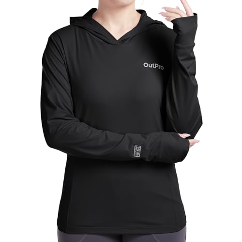 OutPro Damen UPF 50+ UV Sonnenschutz Langarmshirt Outdoor T-Shirt Rashguard, Schwarz, S von OutPro