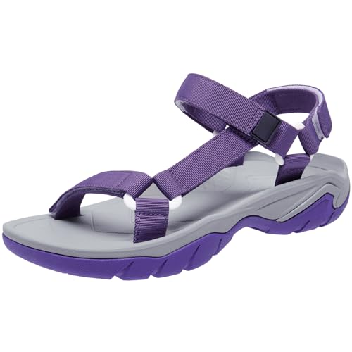 OutPro Sandalen Damen, Wandersandalen Damen, modische Damen-Sportsandalen für den Sommer,bequeme wasserdichte, mit Fußgewölbeunterstützung, lässiges Camping, Strand, Outdoor, Lila, 38-EU von OutPro