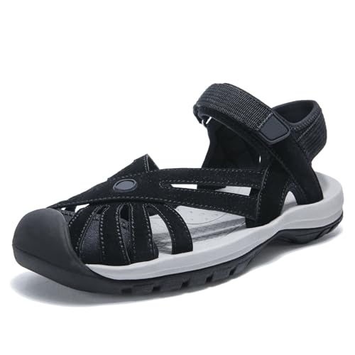 OutPro Damen-Wandersandalen leichte Wandersandalen rutschfest bequem verstellbarer Klettverschluss Outdoor-Sport Sommer Strand geschlossener Zehenbereich,Schwarz 40 von OutPro