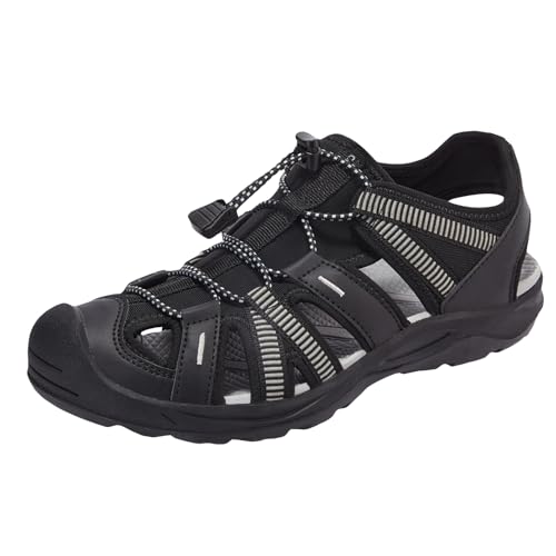 OutPro Sandalen Damen Wandersandalen Damen Geschlossene Zehensandalen Verstellbare elastische Kordel Sportsandalen Outdoor Wasserschuhe Wasserdicht Bequem Sommer Strand,schwarz/hellgrau37 von OutPro