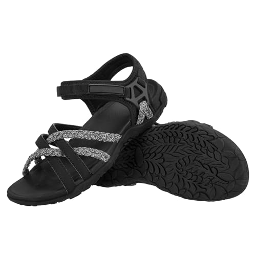 OutPro Damen trekkingsandalen damen mit Fußgewölbestützriemen Sport-Sandale wandersandalen damen Strandurlaub weiblich lässiges Gehen Wasserschuhe,Schwarz 38 von OutPro