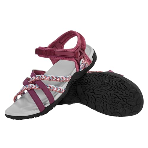 OutPro Damen trekkingsandalen damen mit Fußgewölbestützriemen Sport-Sandale wandersandalen damen Strandurlaub weiblich lässiges Gehen Wasserschuhe,Weinrot 42 von OutPro