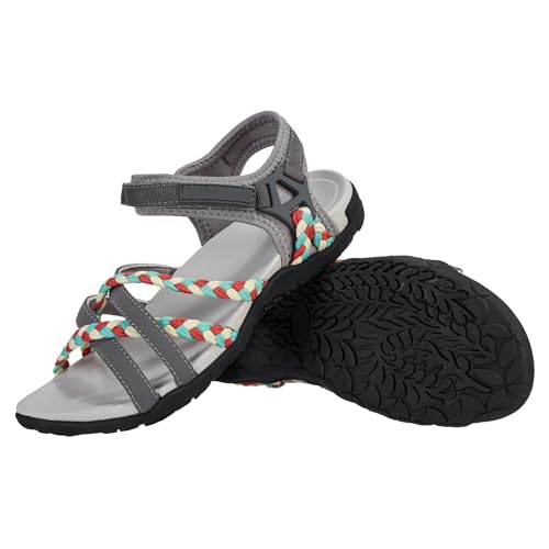 OutPro Sandalen Damen trekkingsandalen damen mit Fußgewölbestützriemen Sport-Sandale wandersandalen damen Strandurlaub weiblich lässiges Gehen Wasserschuhe,hellgrau/rostrot 40 von OutPro
