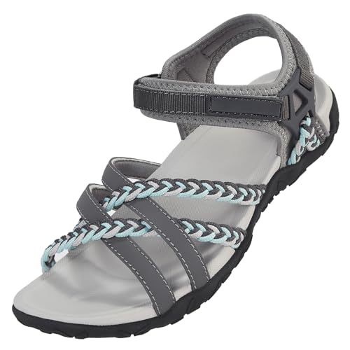 OutPro Sandalen Damen Wandersandalen mit Fußgewölbestützriemen Sport-Sandale Wasserschuhe Strandurlaub weiblich lässiges Gehen,hellgrau/dunkelgrau 40 von OutPro