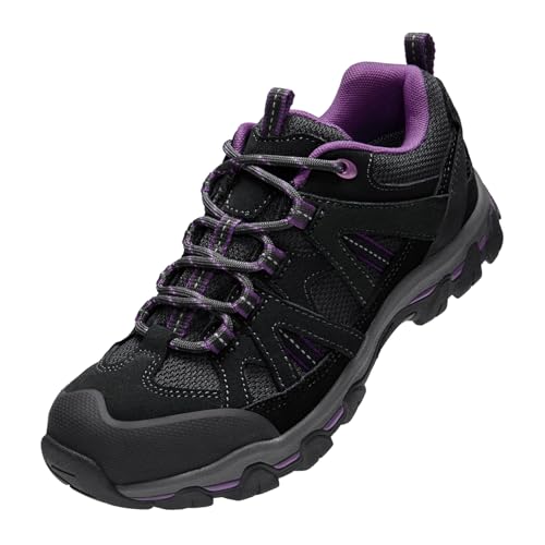 OutPro Damen-Wanderschuhe, leichte Trail-Laufschuhe, rutschfeste, atmungsaktive Outdoor-Sneaker für Trekking, Wandern，schwarz/dunkelviolett，42 von OutPro