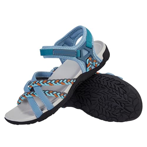 OutPro Damen trekkingsandalen damen mit Fußgewölbestützriemen Sport-Sandale wandersandalen damen Strandurlaub weiblich lässiges Gehen Wasserschuhe,Blau 38 von OutPro