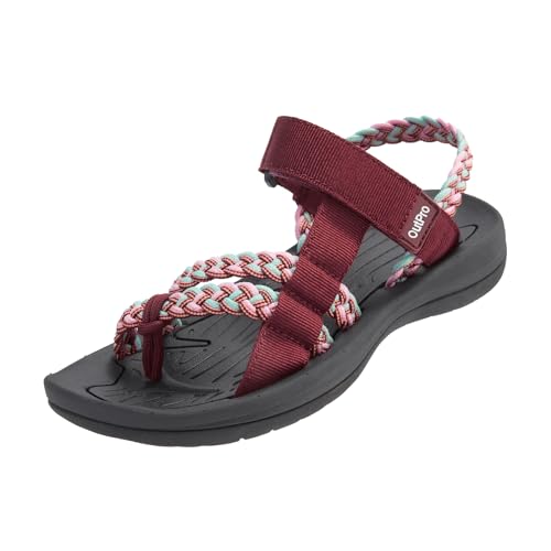 OutPro DamenSandalen mit Geflochtenen Riemen, Sommer Strandsandalen mit Fußgewölbeunterstützung, Verstellbare Sandalen mit Offenem Zehenbereich und Klettverschluss für Strandurlaub, Freizeitspazierga von OutPro