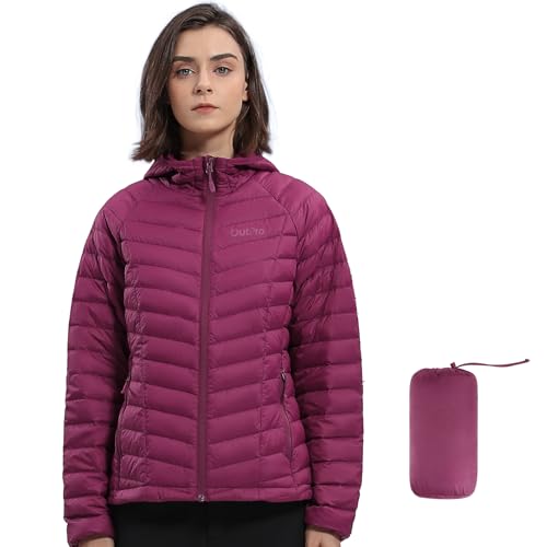 OutPro Daunenjacke Damen Leichte Packbare Übergangsjacke Warme Winterjacke mit Kapuze Outdoor für Frauen Warmes Polythermal-Futter mit Taschen für Freizeit Wandern Reisen,Rosa,M von OutPro