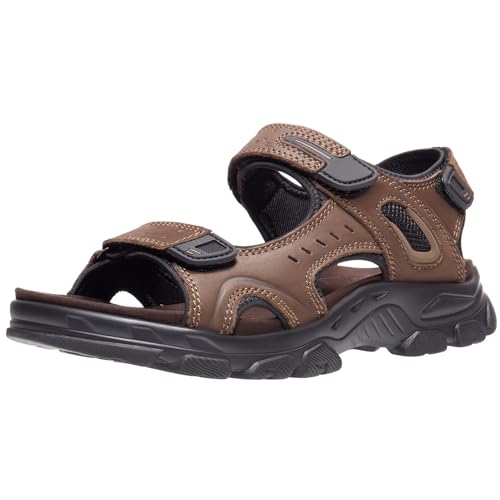 OutPro Herren Ledersandalen, sportSandalenherren, Sommer, offener Zehenbereich, Klettverschluss, Wandern, Outdoor, Strand,Braun 44 von OutPro