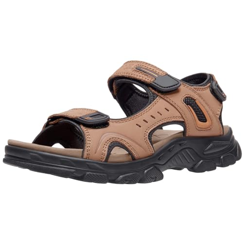 OutPro Herren Ledersandalen, sportSandalenherren, Sommer, offener Zehenbereich, Klettverschluss, Wandern, Outdoor, Strand,Camel 43 von OutPro