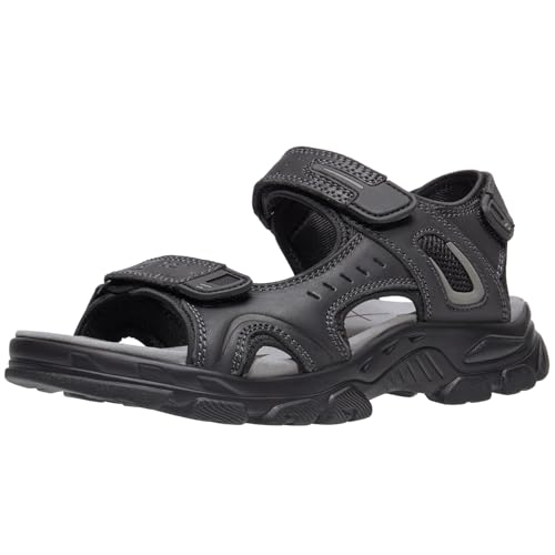 OutPro Herren Ledersandalen, sportSandalenherren, Sommer, offener Zehenbereich, Klettverschluss, Wandern, Outdoor, Strand,Schwarz 44 von OutPro