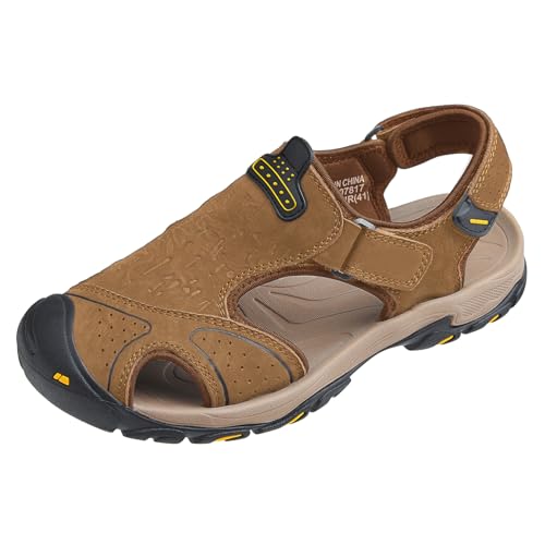 OutPro Herren-Ledersandalen - Wasserdicht Angeln Sportsandalen für Sommer Outdoor Strand Sport Bergsteigen Wandern,gelbliches Braun 47 von OutPro