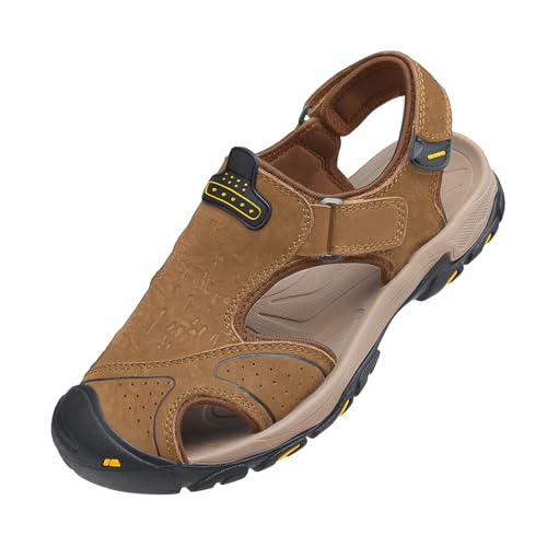 OutPro Herren-Ledersandalen wasserdicht Angeln Sportsandalen Outdoor Strand Sport Bergsteigen Wandern Sandalen für den Sommer,gelbliches Braun 41 von OutPro