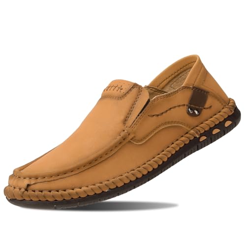 OutPro Herren Mokassins, Hochwertige Loafer & Slip-Ons, Bequeme Sommer Freizeitschuhe für jeden Anlass,Hellbraun 42 von OutPro
