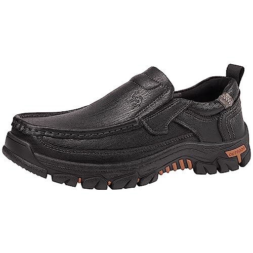 OutPro Herren Mokassins Slip On Loafers Leder Gummisohle Wanderschuhe,Schwarz,41 EU von OutPro