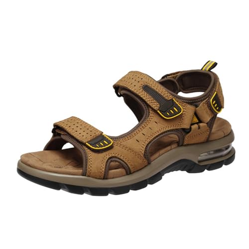 OutPro Herren Outdoor Sport Sandalen, leichte Leder-Trekking-Wander-Strandsandalen, Herren-Offroad-Sommersandalen mit Klettverschluss, wasserdichte Schuhe von OutPro