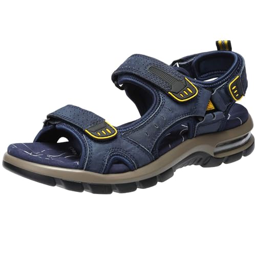 OutPro Outdoor Sport Sandalen Herren, Leichte Leder Trekking Wander Strandsandalen, Offroad Sommersandalen mit Klettverschluss, Wasserdichte Schuhe von OutPro