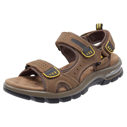 OutPro Outdoor Sport Sandalen Herren, Leichte Leder Trekking Wander Strandsandalen, Offroad Sommersandalen mit Klettverschluss, Wasserdichte Schuhe von OutPro