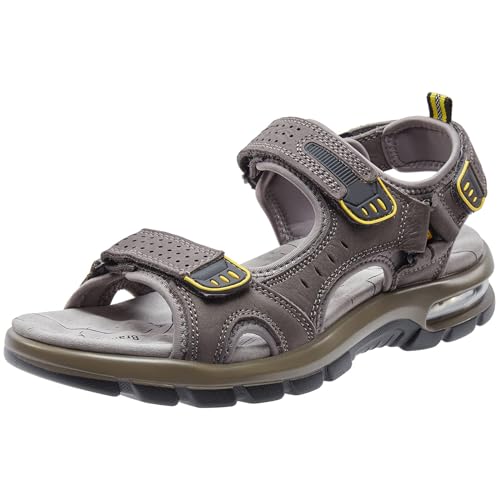 OutPro Outdoor Sport Sandalen Herren, Leichte Leder Trekking Wander Strandsandalen, Offroad Sommersandalen mit Klettverschluss, Wasserdichte Schuhe von OutPro