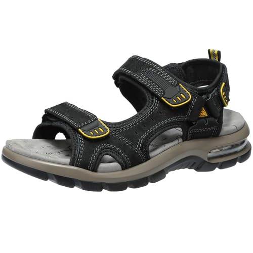 OutPro Outdoor Sport Sandalen Herren, Leichte Leder Trekking Wander Strandsandalen, Offroad Sommersandalen mit Klettverschluss, Wasserdichte Schuhe von OutPro