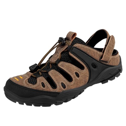 OutPro Herren Sandalen, Premium Sportsandalen mit Luftpolsterung, Wasserdichte Outdoor-Sandalen für Wandern Spazierengehen Strand Wassersport, Schwarz/Braun, 41 von OutPro