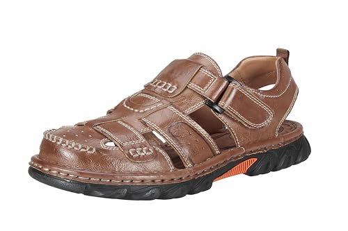 OutPro Herren-Sandalen mit geschlossener Zehenpartie Herren-Ledersandalen Geeignet für Spaziergänge, Wanderungen, Freizeitspaziergänge, Braun, 45 von OutPro