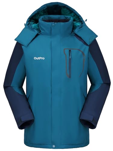 OutPro Herren Skijacke Wasserdicht Winter Schneemantel Winddicht Warm Fleecefutter Kapuzenparka Regenjacke Dunkelblau L von OutPro