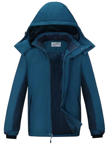 OutPro Herren Skijacke Winterjacke Warme FleecejackeWasserdicht Winddicht Funktions Baumwolljacke Winterjacke Outdoor Wandern Blauschwarz,M von OutPro