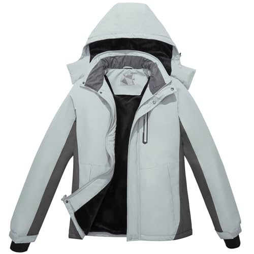 OutPro Herren Skijacke Winterjacke Warme FleecejackeWasserdicht Winddicht Funktions Baumwolljacke Winterjacke Outdoor Wandern Tiefes Berggrau,L von OutPro