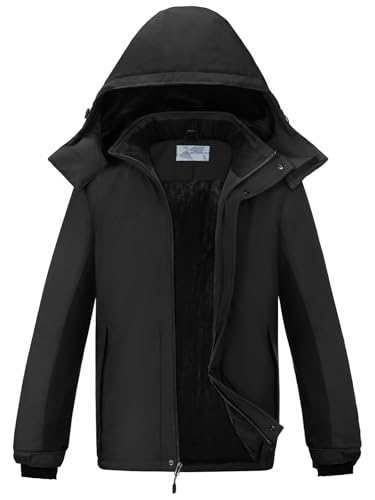 OutPro Herren Skijacke Winterjacke Warme FleecejackeWasserdicht Winddicht Funktions Baumwolljacke Winterjacke Outdoor WandernTibetisch schwarz,M von OutPro