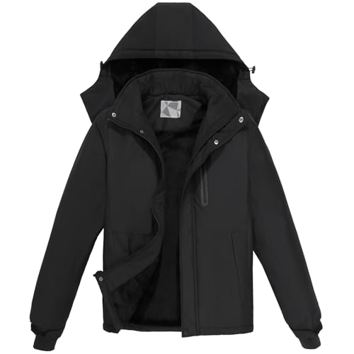 OutPro Herren Skijacke Winterjacke Warme FleecejackeWasserdicht Winddicht Funktions Baumwolljacke Winterjacke Outdoor WandernTibetisch schwarz,S von OutPro